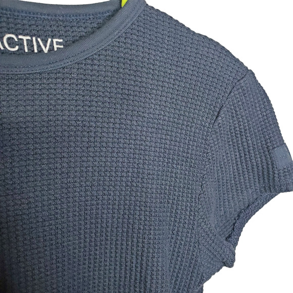 SET Active Navy Blue Waffle Short Sleeve Crop Top Small Short Sleeve Shirt - Picture 4 of 11